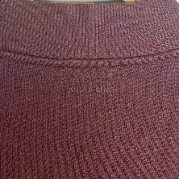 Anine Bing Bradie Designer Logo Crewneck Sweatshirt Burgundy size Large Cotton - Picture 11 of 12